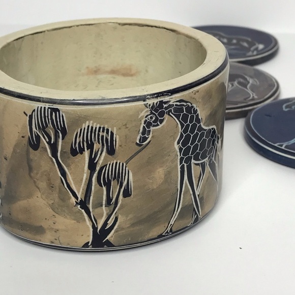 Hand Painted African Animal Stone Coasters Holder - Picture 7 of 14